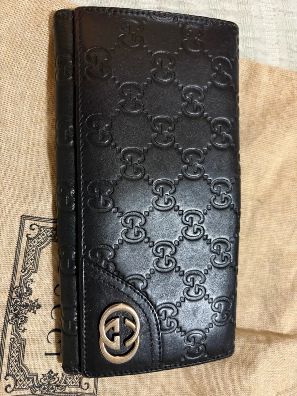 Gucci Dark Brown Embossed GG Leather Long Wallet with Gold Double G - Picture 2 of 10